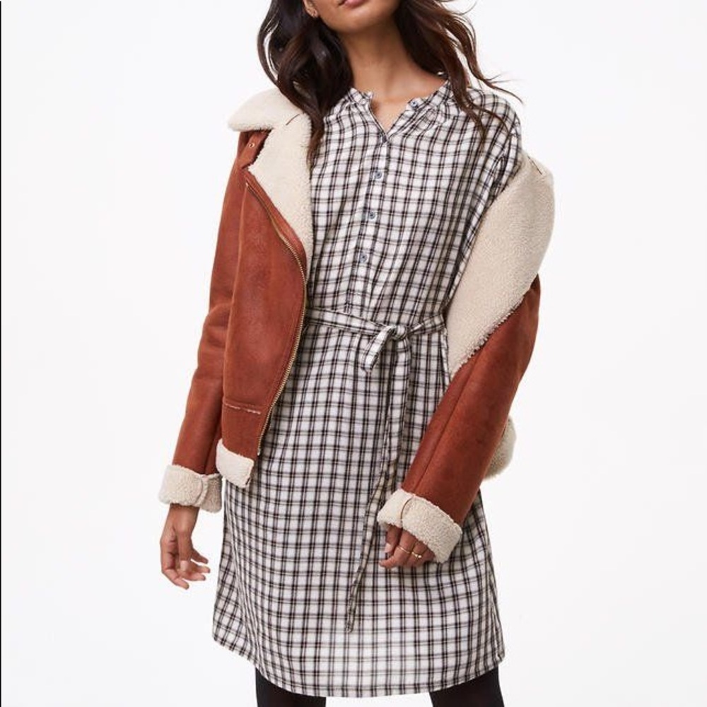 LOFT Plaid Shirtdress w/Sash tie